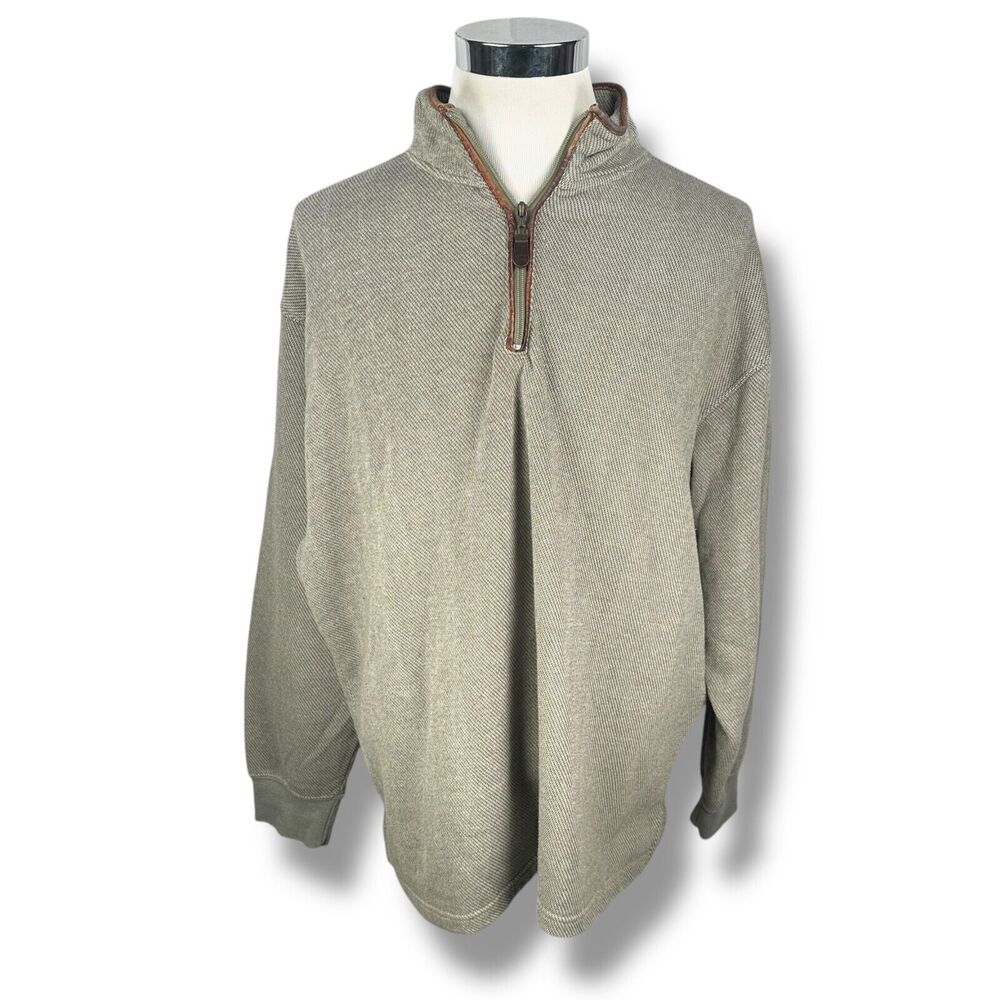 Orvis 1/4 Zip Sweatshirt Mens 2XL XXL Olive Green Leather Elbow Pads Long Sleeve